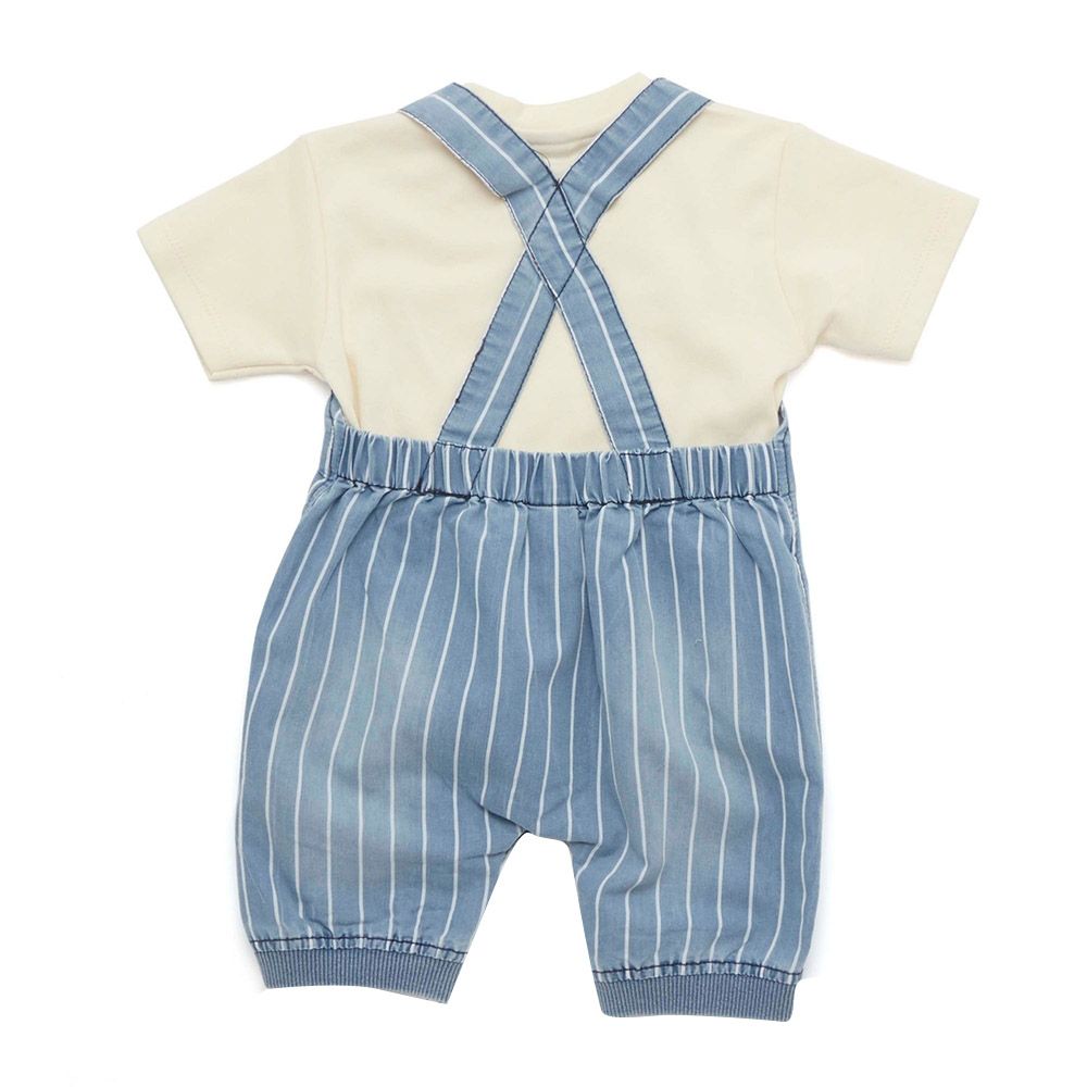 Little Kangaroos - 2pc-Set - Baby Boy T-Shirt & Dungaree - Cream/Light Blue