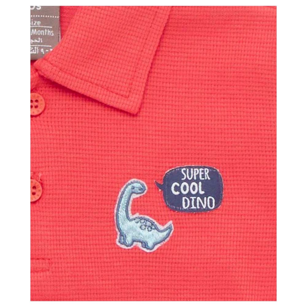 Little Kangaroos - Baby Boy Half Sleeve Cool Dino Polo T-Shirt - Red