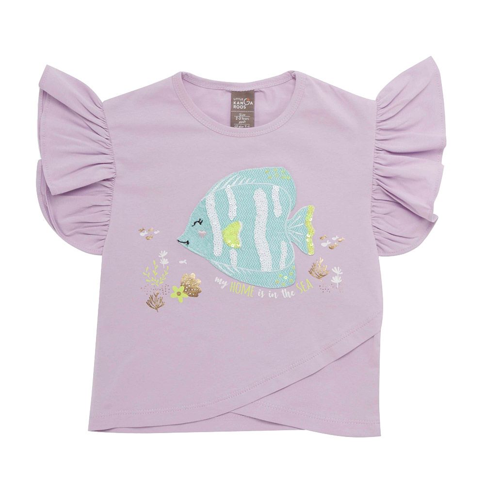 Little Kangaroos - Girl Sequin Fish Embellished T-Shirt - Purple