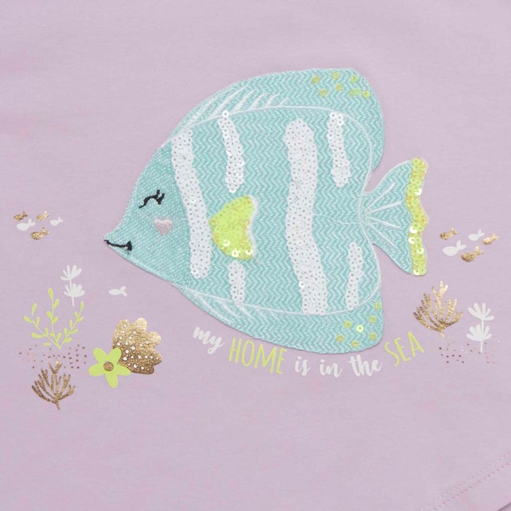 Little Kangaroos - Girl Sequin Fish Embellished T-Shirt - Purple