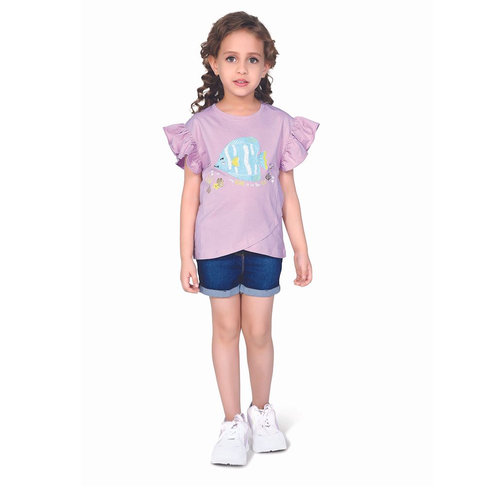 Little Kangaroos - Girl Sequin Fish Embellished T-Shirt - Purple