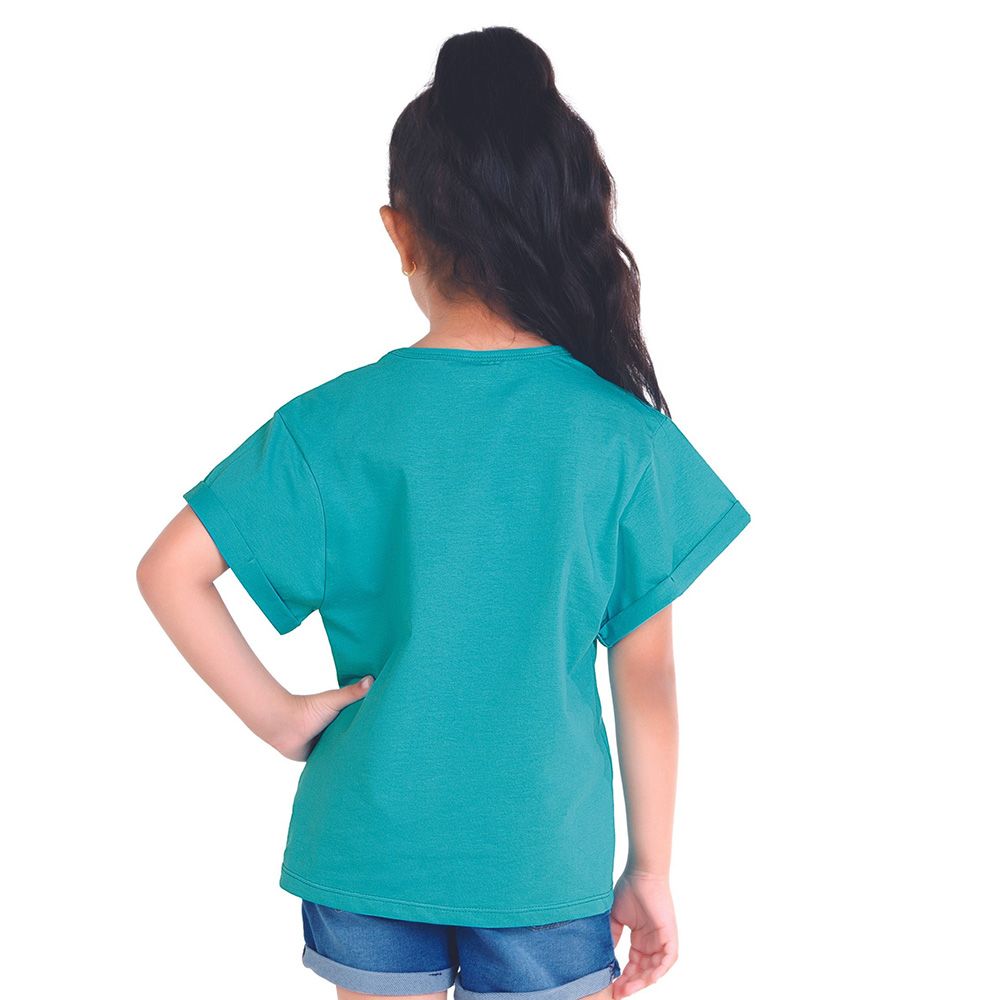 Little Kangaroos - Girl Round Neck Fold Sleeve T-Shirt - Off-White