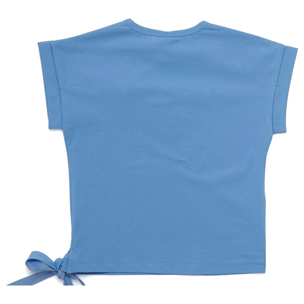 Little Kangaroos - Girl Round Neck Fold Sleeve T-Shirt - Blue