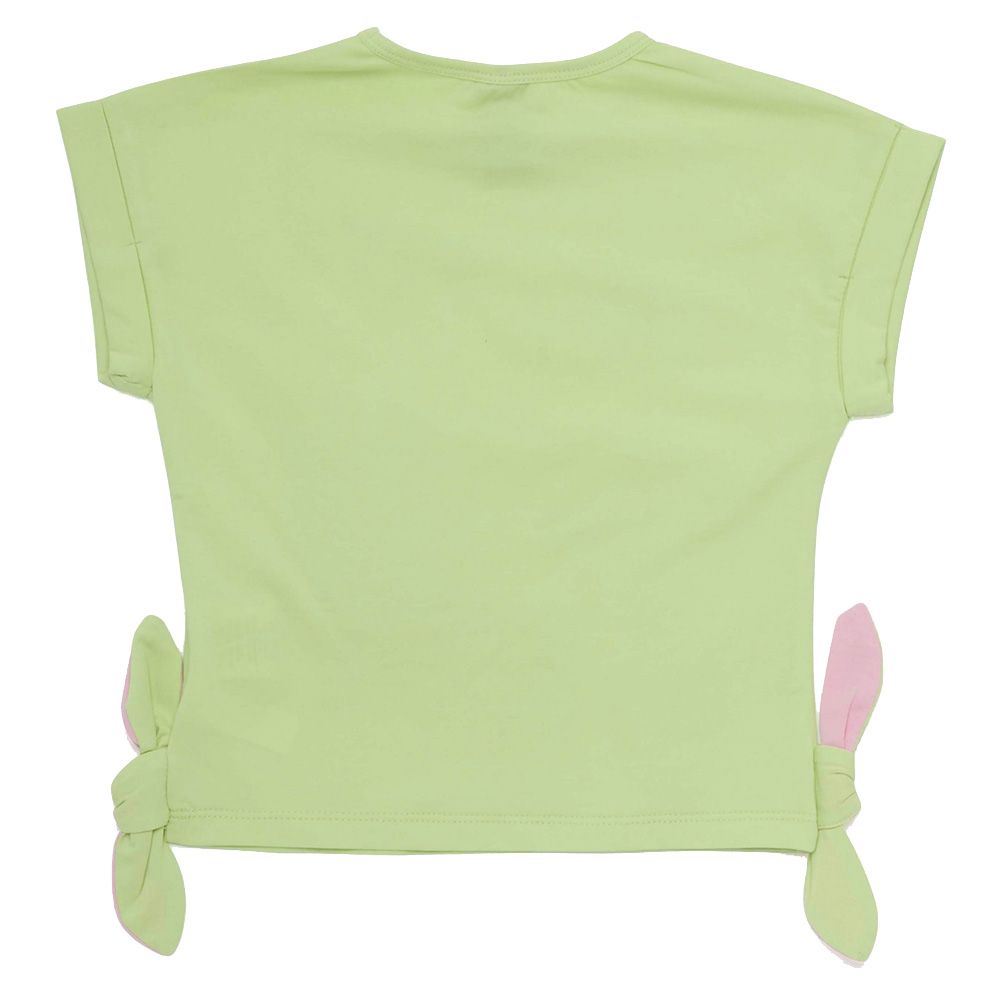 Little Kangaroos - Girl Round Neck Fold Sleeve T-Shirt - Lime Green