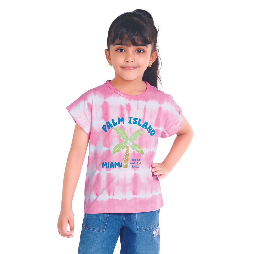 Little Kangaroos - Girl Round Neck Fold Sleeve T-Shirt - Ballet Pink