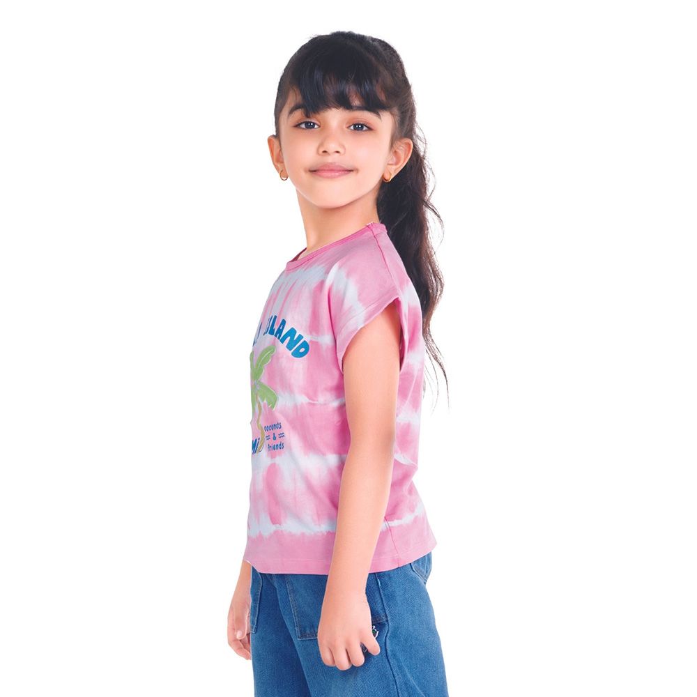 Little Kangaroos - Girl Round Neck Fold Sleeve T-Shirt - Ballet Pink