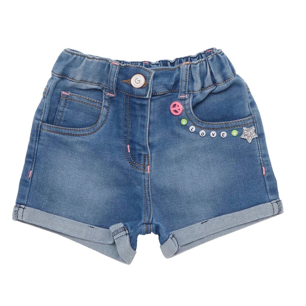 Little Kangaroos - Girl Semi Elasticated Denim Shorts - Light Blue