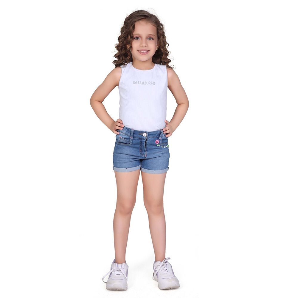 Little Kangaroos - Girl Semi Elasticated Denim Shorts - Light Blue