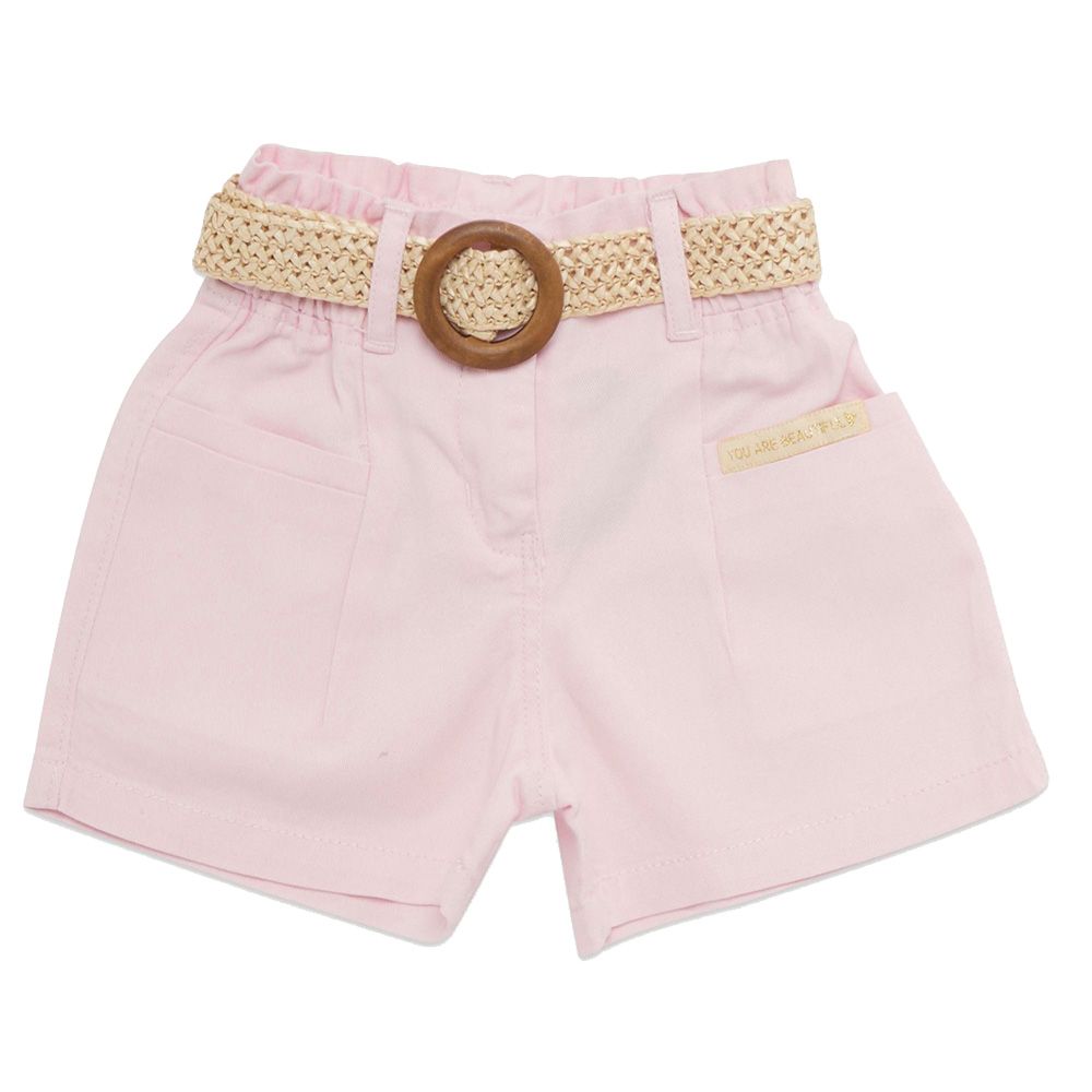 Little Kangaroos - 2pc-Set - Girl Woven Shorts w/ Fancy Belt - Pink