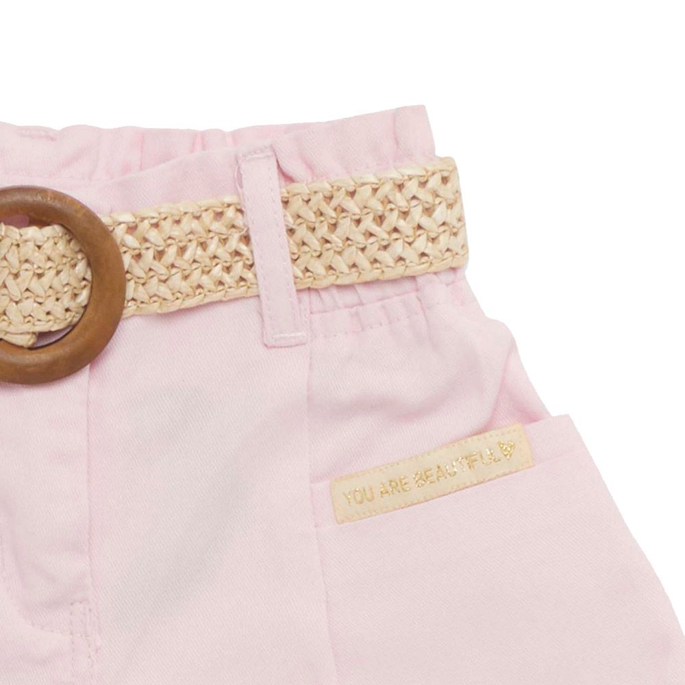 Little Kangaroos - 2pc-Set - Girl Woven Shorts w/ Fancy Belt - Pink