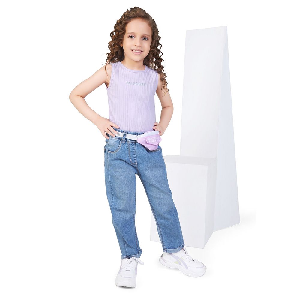 Little Kangaroos - Girl Elasticated Denim Mom Fit Jeans - Light Blue