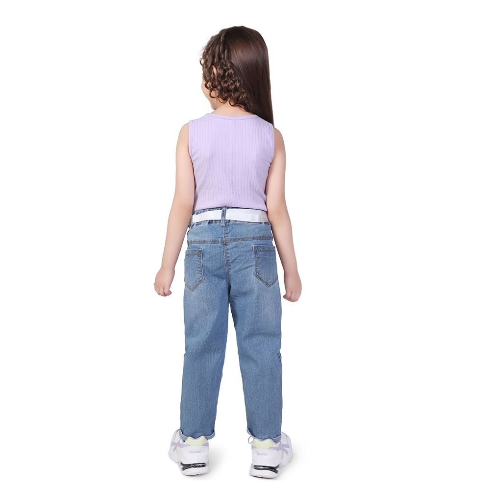 Little Kangaroos - Girl Elasticated Denim Mom Fit Jeans - Light Blue