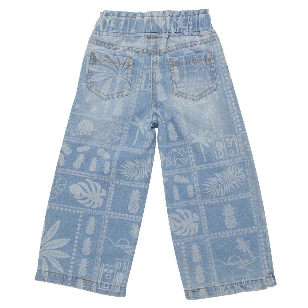 Little Kangaroos - Girl Full Elastic Printed Denim Jeans - Light Blue