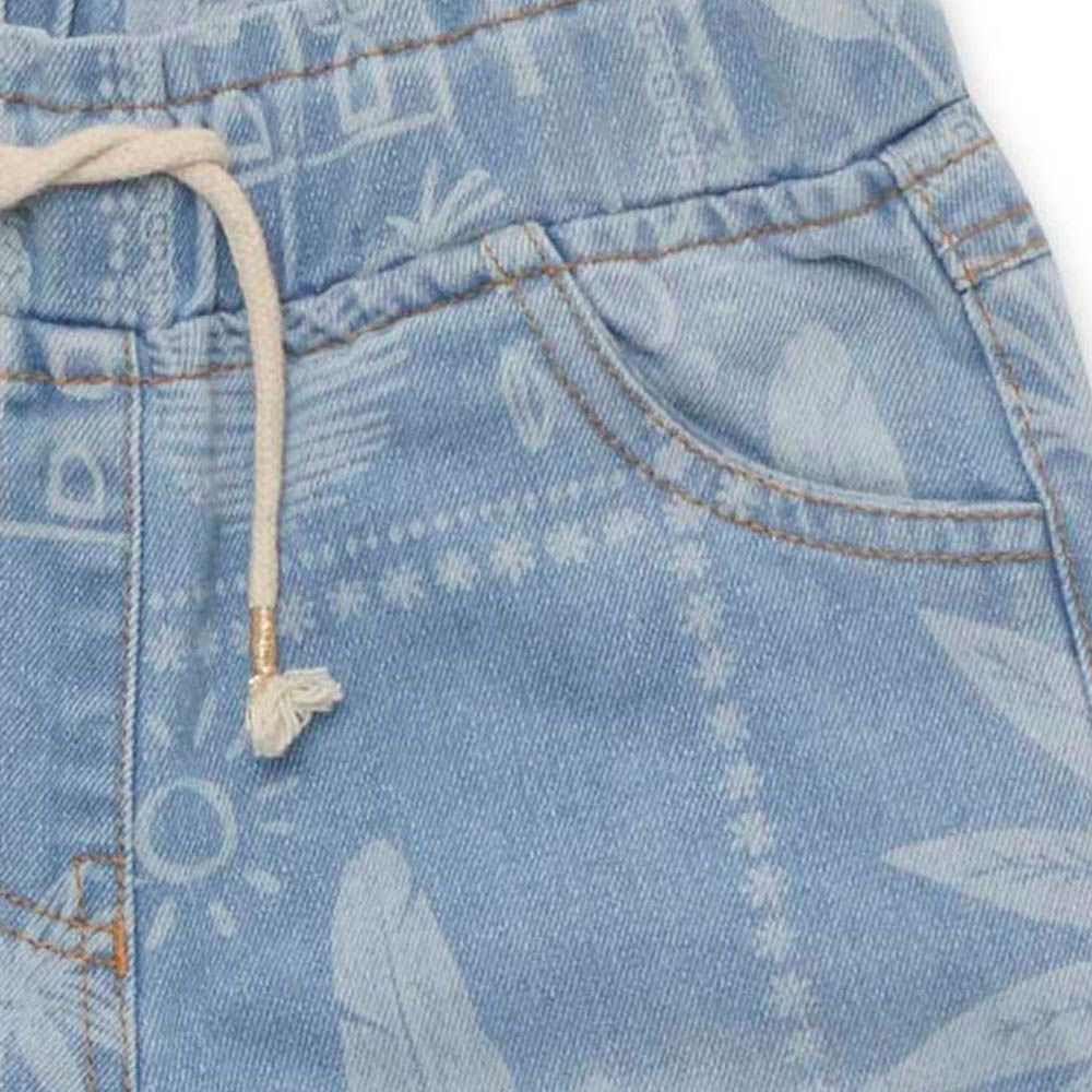 Little Kangaroos - Girl Full Elastic Printed Denim Jeans - Light Blue