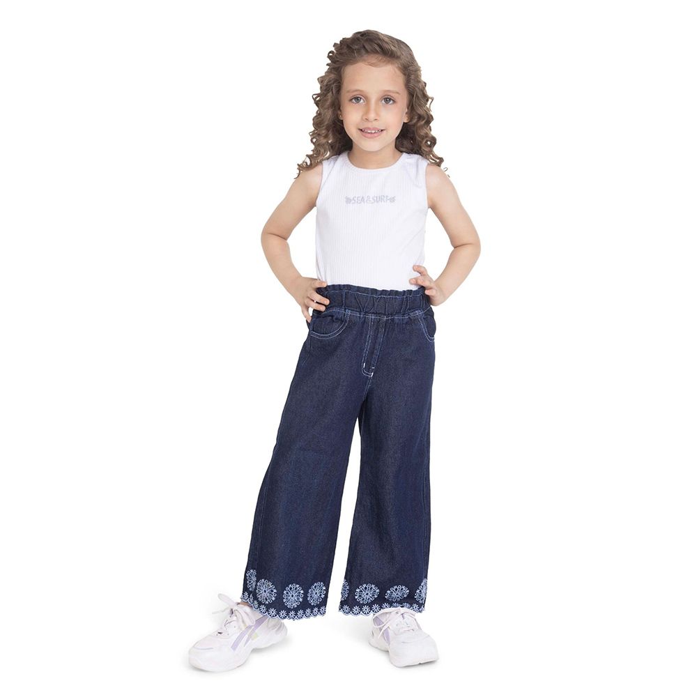 Little Kangaroos - Girl Full Elastic Wide Legged Denim Jeans - Dark Blue