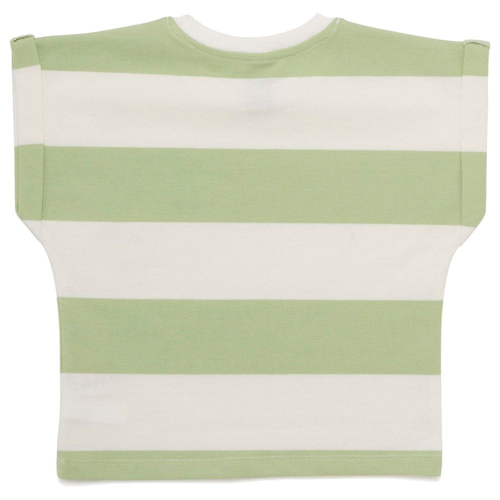 Little Kangaroos - Girl Round Neck Fold Sleeve T-Shirt - Green/White