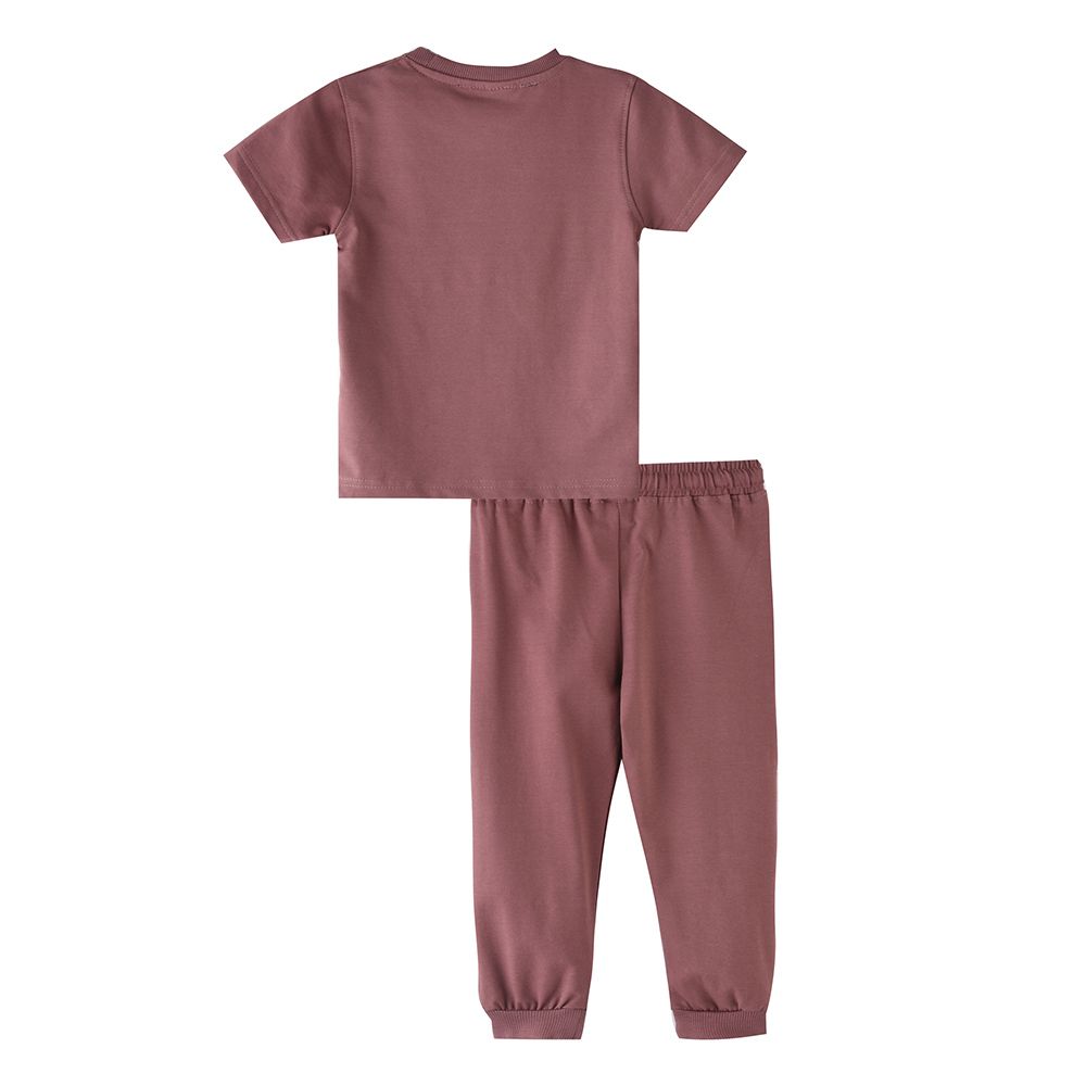 Genius - 2pc-Set - Boy's Half Sleeve T-Shirt w/ Pants - Deep Mauve