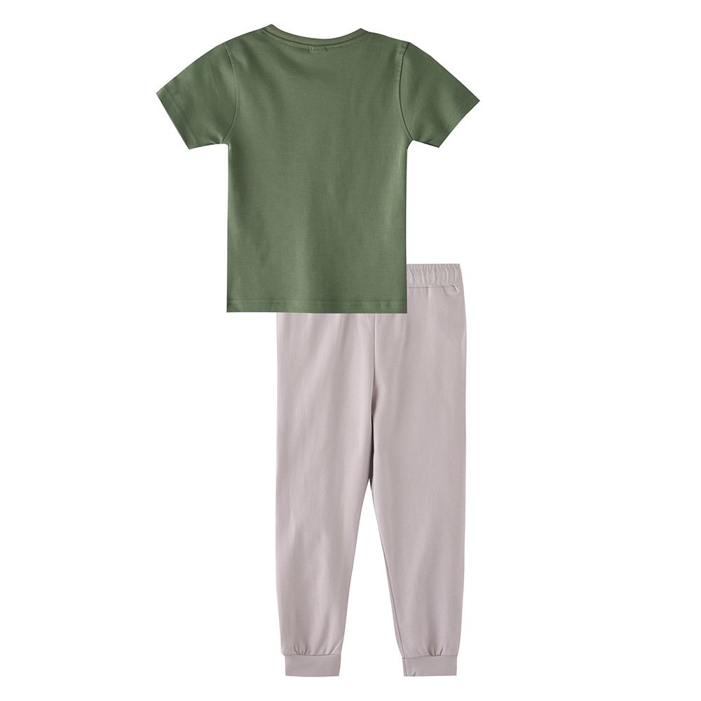 Genius - 2pc-Set - Boy's Half Sleeve T-Shirt w/ Pants - Deep Olive/Grey