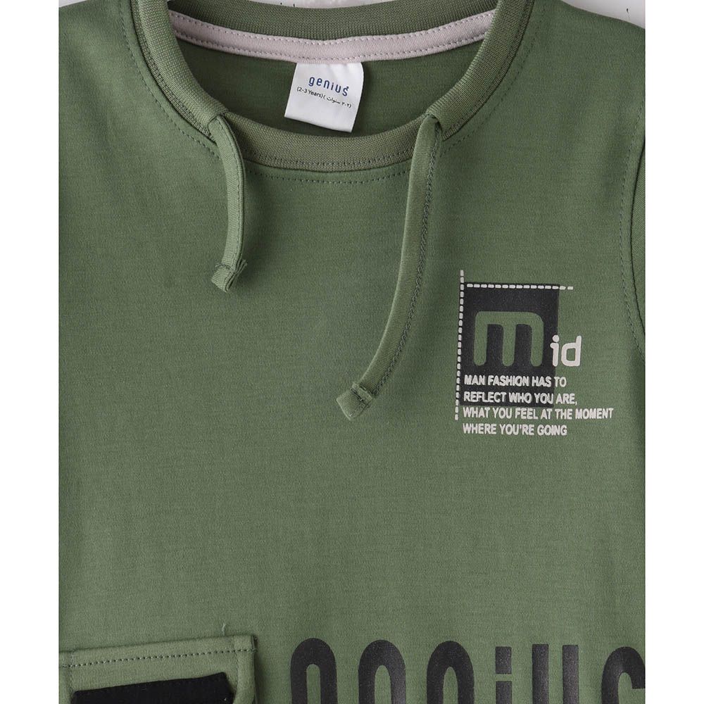 Genius - 2pc-Set - Boy's Half Sleeve T-Shirt w/ Pants - Deep Olive/Grey