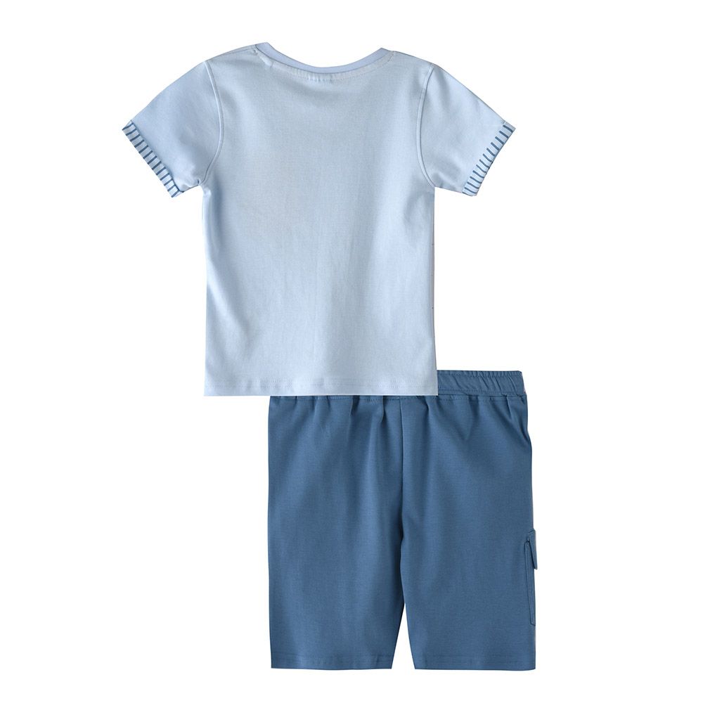 Genius - 2pc-Set - Boy's Half Sleeve T-Shirt w/ Bermuda Shorts - Sky Blue