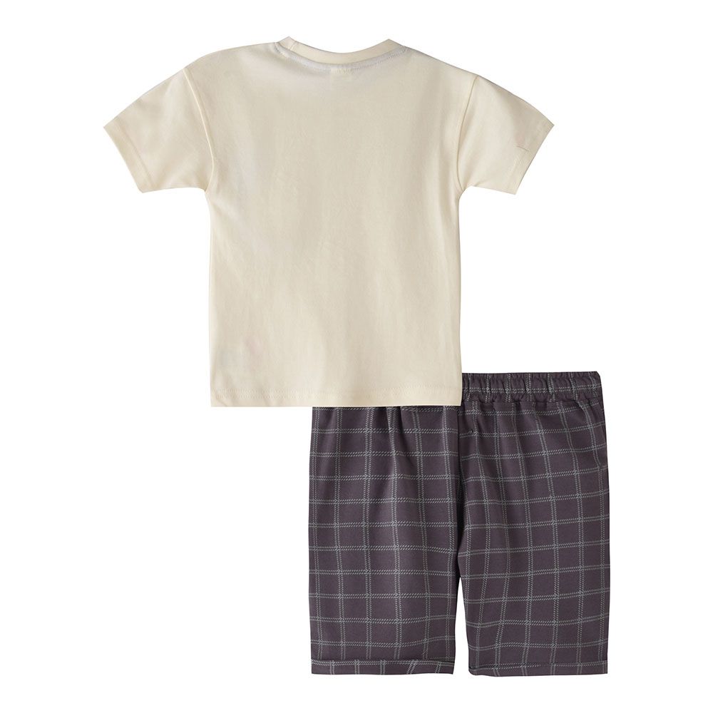 Genius - 2pc-Set - Boy's Half Sleeve T-Shirt w/ Bermuda Shorts - Off White/Grey