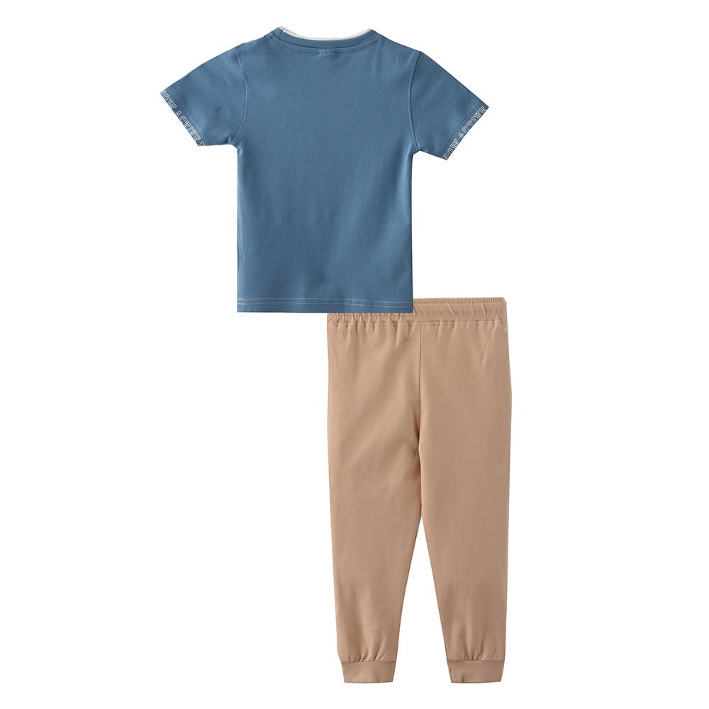 Genius - 2pc-Set - Boy's Short Sleeve T-Shirt w/ Pants - Blue/Beige