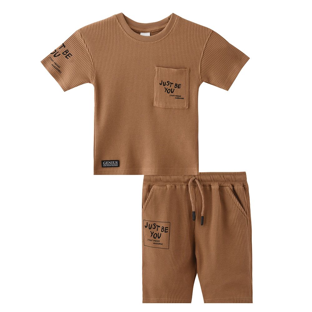 Genius - 2pc-Set - Boy's Pocket Print Short Sleeve T-Shirt w/ Bermuda Shorts - Brown