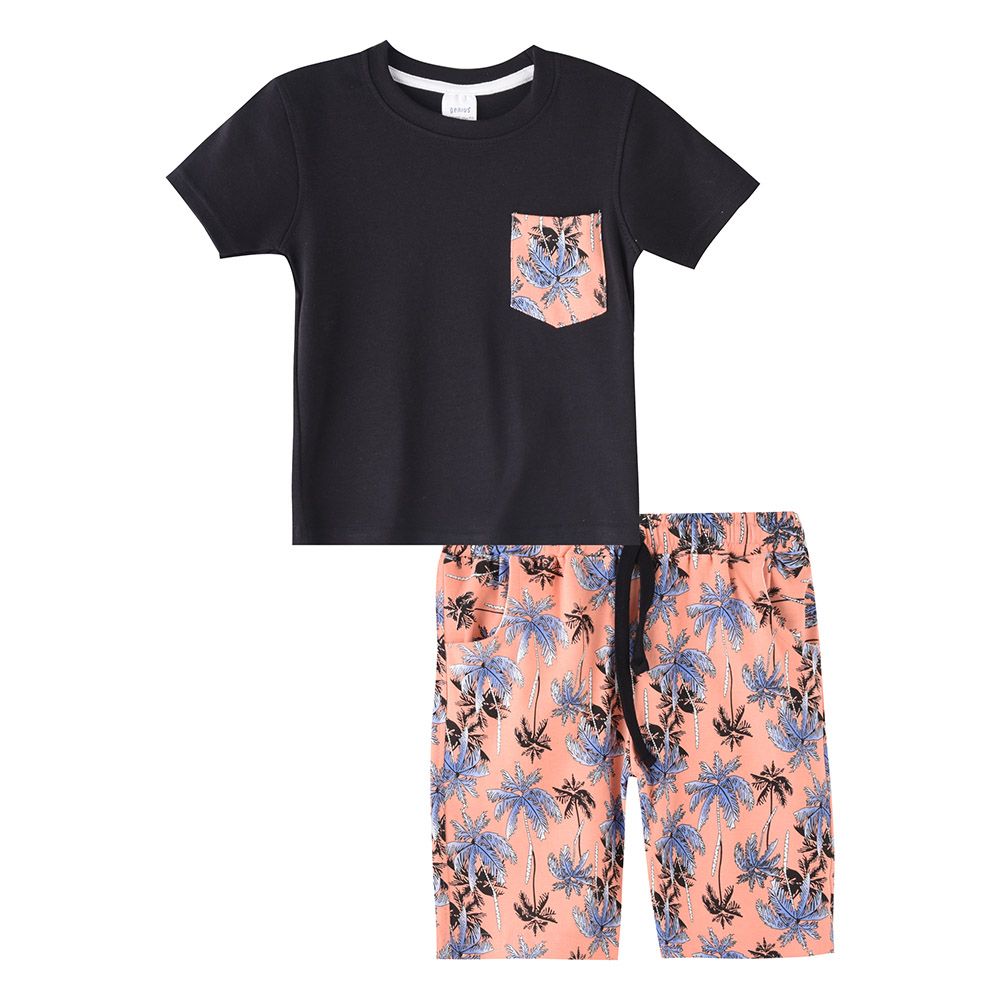 Genius - 2pc-Set - Boy's Half Sleeve T-Shirt w/ Floral Bermuda Shorts