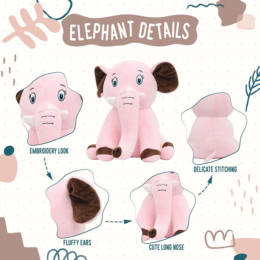 Toto Toys - Plush Soft Toy - Elephant - Pink - 27 cm