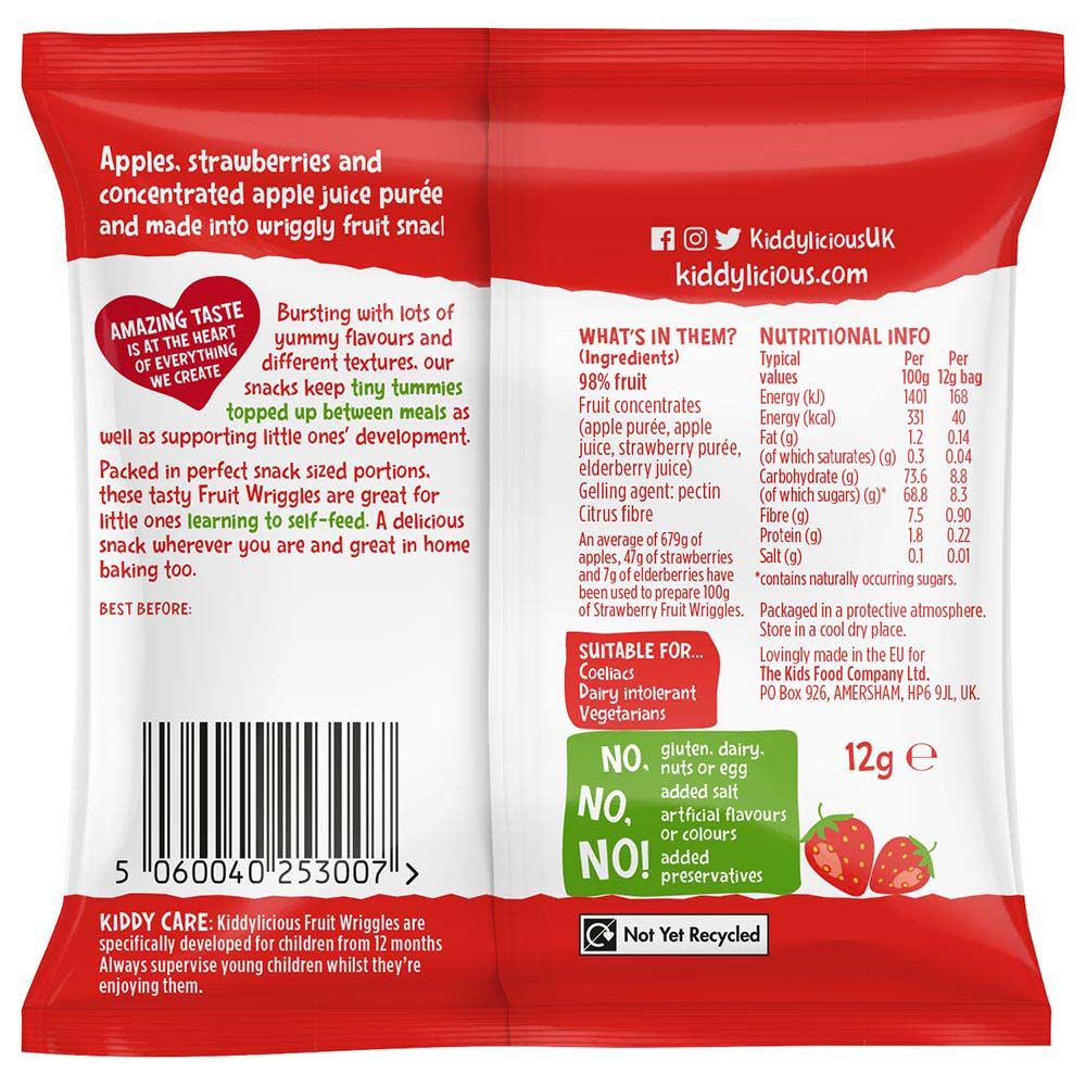 Kiddylicious Strawberry Fruit Wriggles 12g