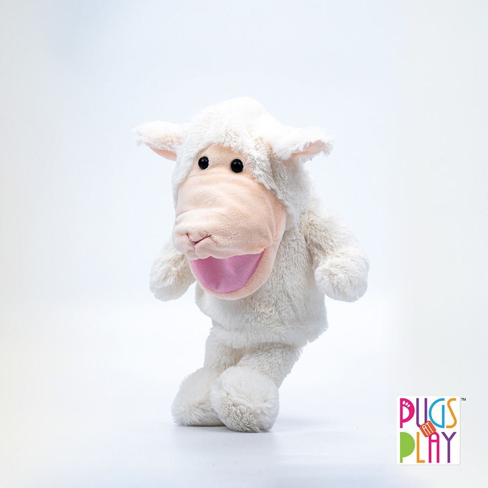 Pugs At Play - Battery Operated Puppet Lamb - White - 12-Inch