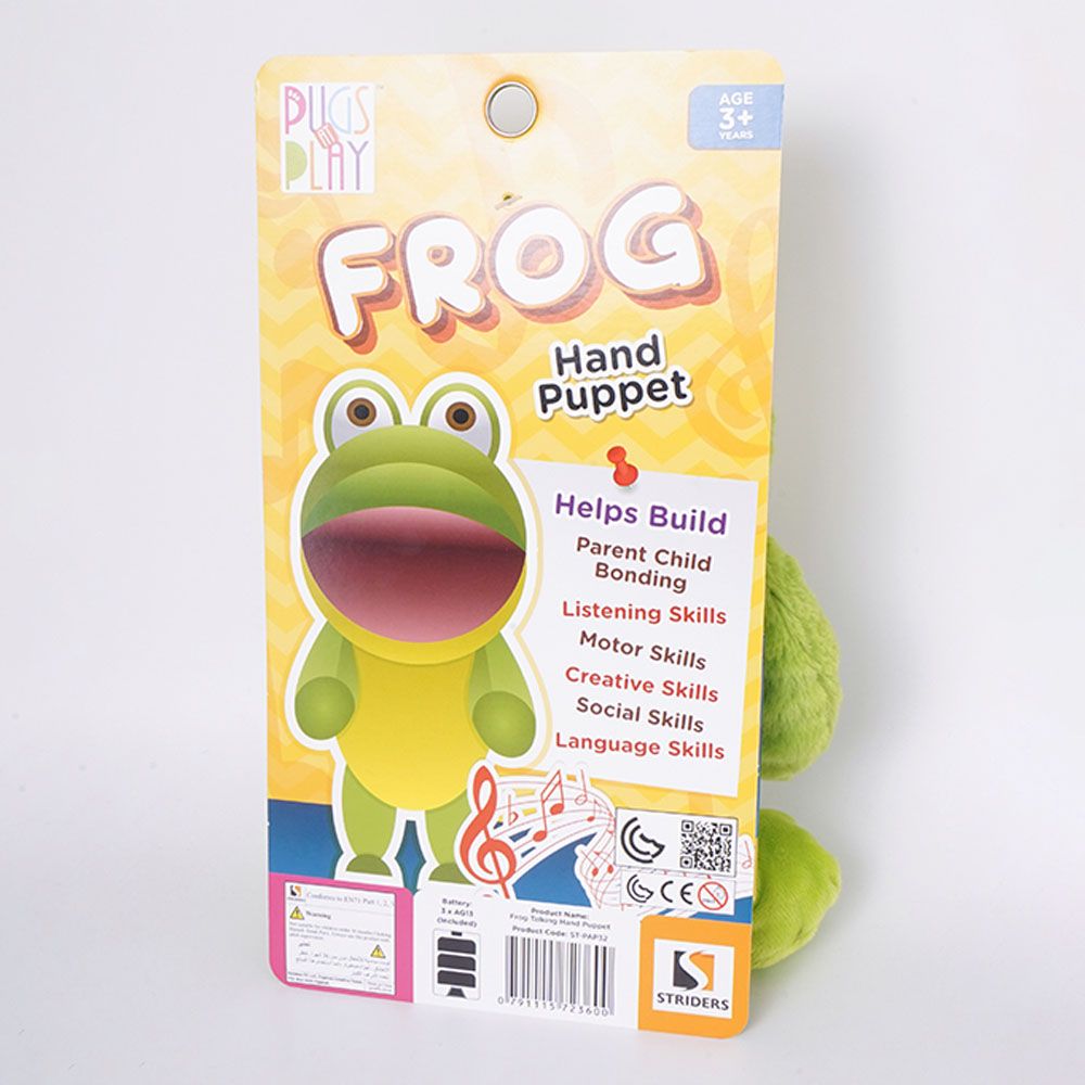 Pugs at Play - Battery Operated Puppet Frog - Green - 14-Inch