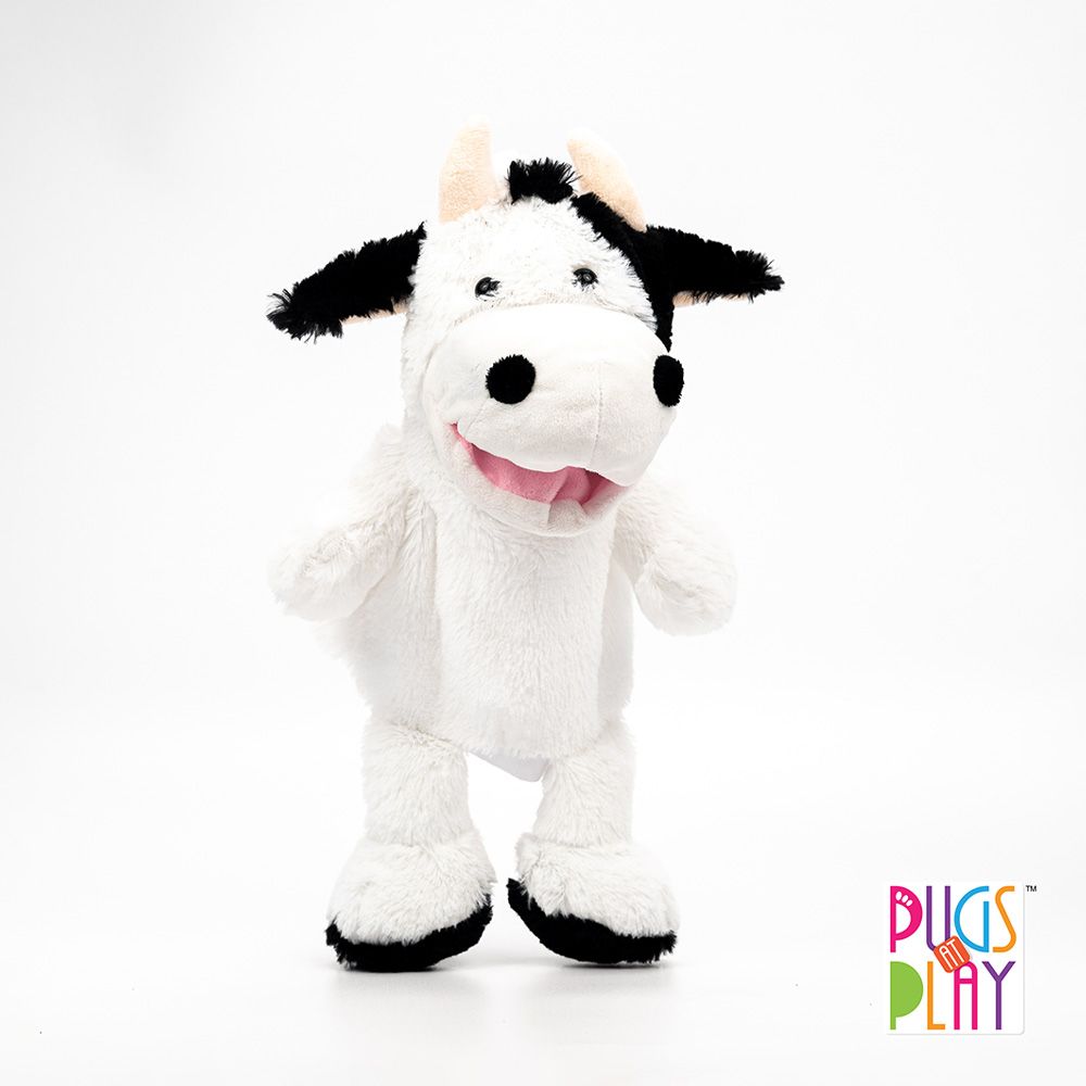 Pugs At Play - Battery Operated Puppet Cow - Black/White - 14-Inch