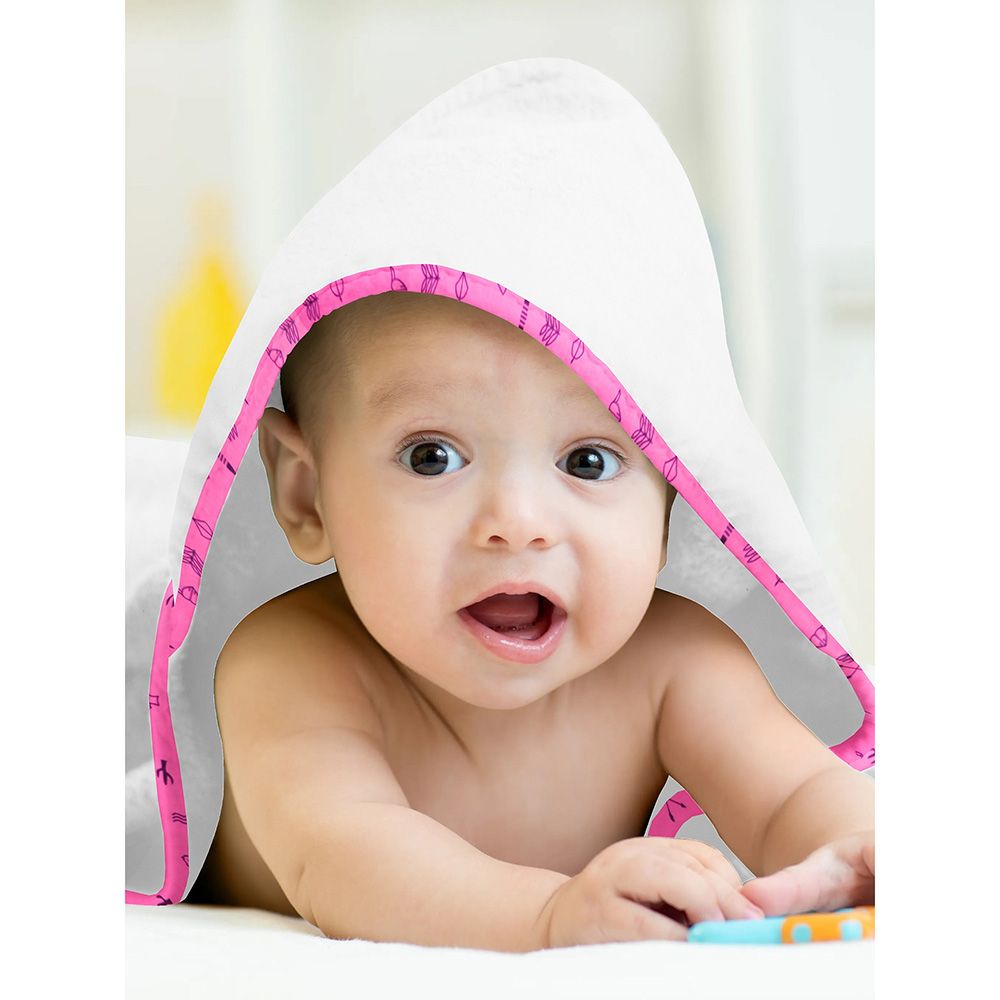 The Baby Atelier - Organic Hooded Towel Set - White/Pink Line  - 2 Pcs