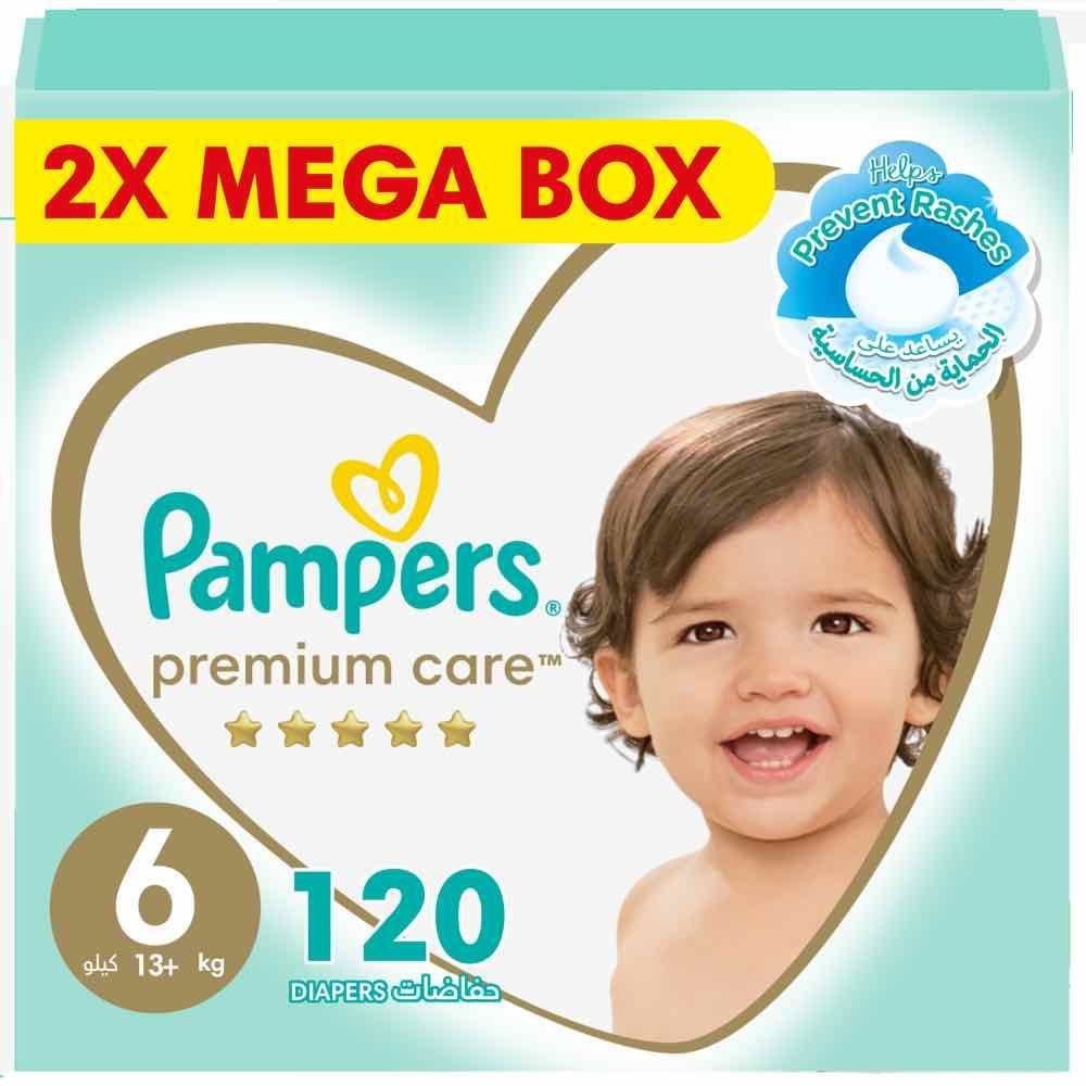 Pampers - Premium Care Taped Baby Diapers, Size 6, 13+kg - 120 Count