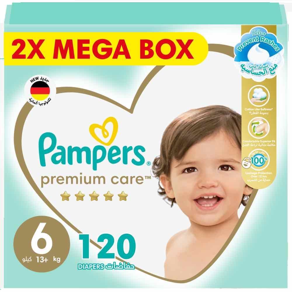 Pampers - Premium Care Taped Baby Diapers, Size 6, 13+kg - 120 Count