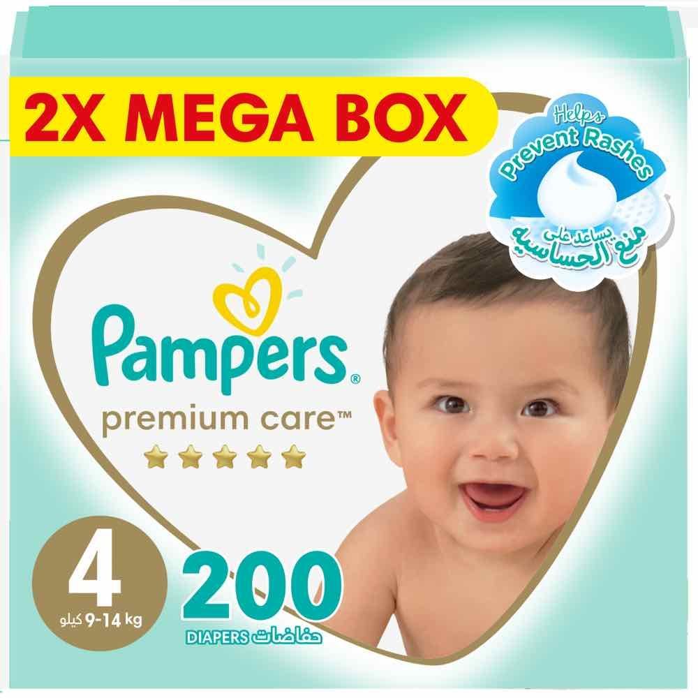 Pampers - Premium Care Taped Baby Diapers, Size 4, 9-14 kg - 200 Count