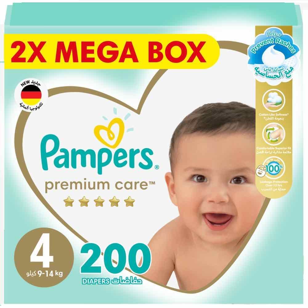 Pampers - Premium Care Taped Baby Diapers, Size 4, 9-14 kg - 200 Count