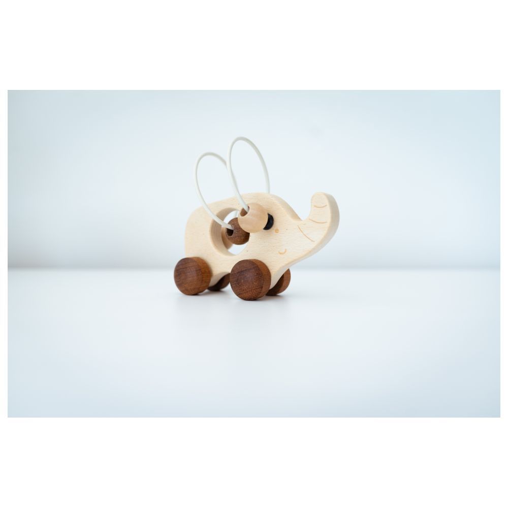 The Rolling Cart - Elephant Shaped Wooden Rattle