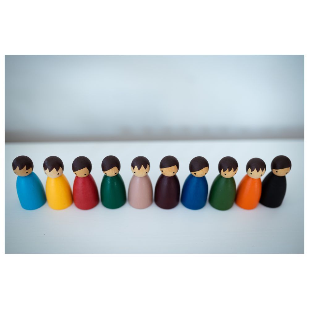 Birch and Bug - Colored Wooden Folks Peg Dolls - 10 Pcs