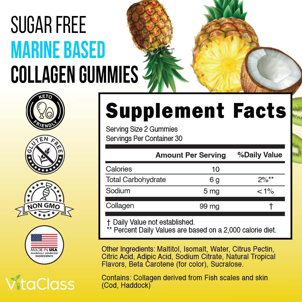 Vitaclass - Sugar Free Collagen Keto Friendly Gummies For Adults - 60 Pcs