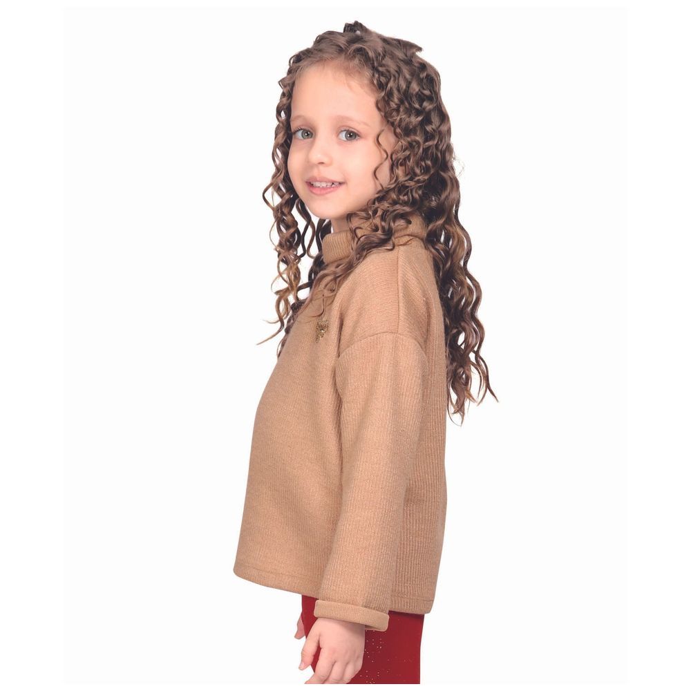 Little Kangaroos - Girl's Turtle Neck Sweatshirt - Light Fawn