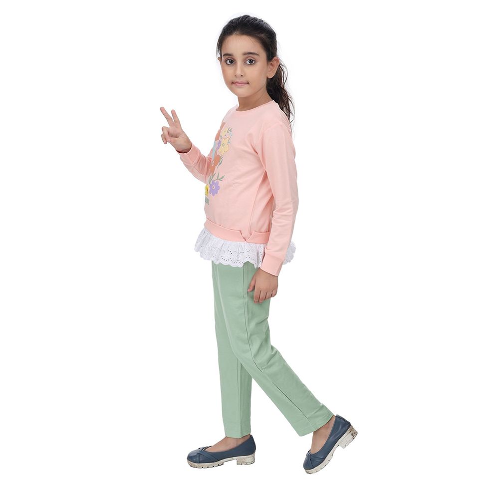 Genius - 2pc-Set - Girl Round Neck Sweatshirt w/ Jogger - Pink/Green