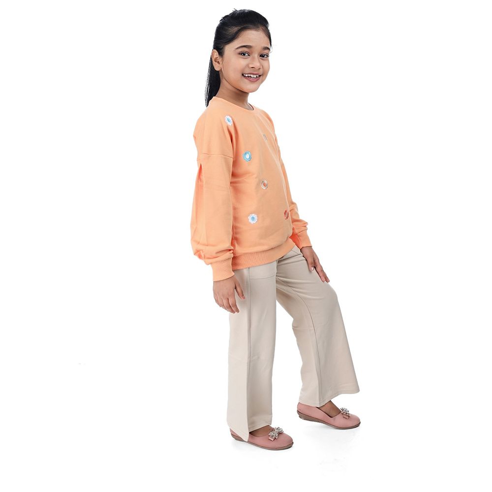 Genius - 2pc-Set - Girl Round Neck Sweatshirt w/ Jogger - Orange/Beige