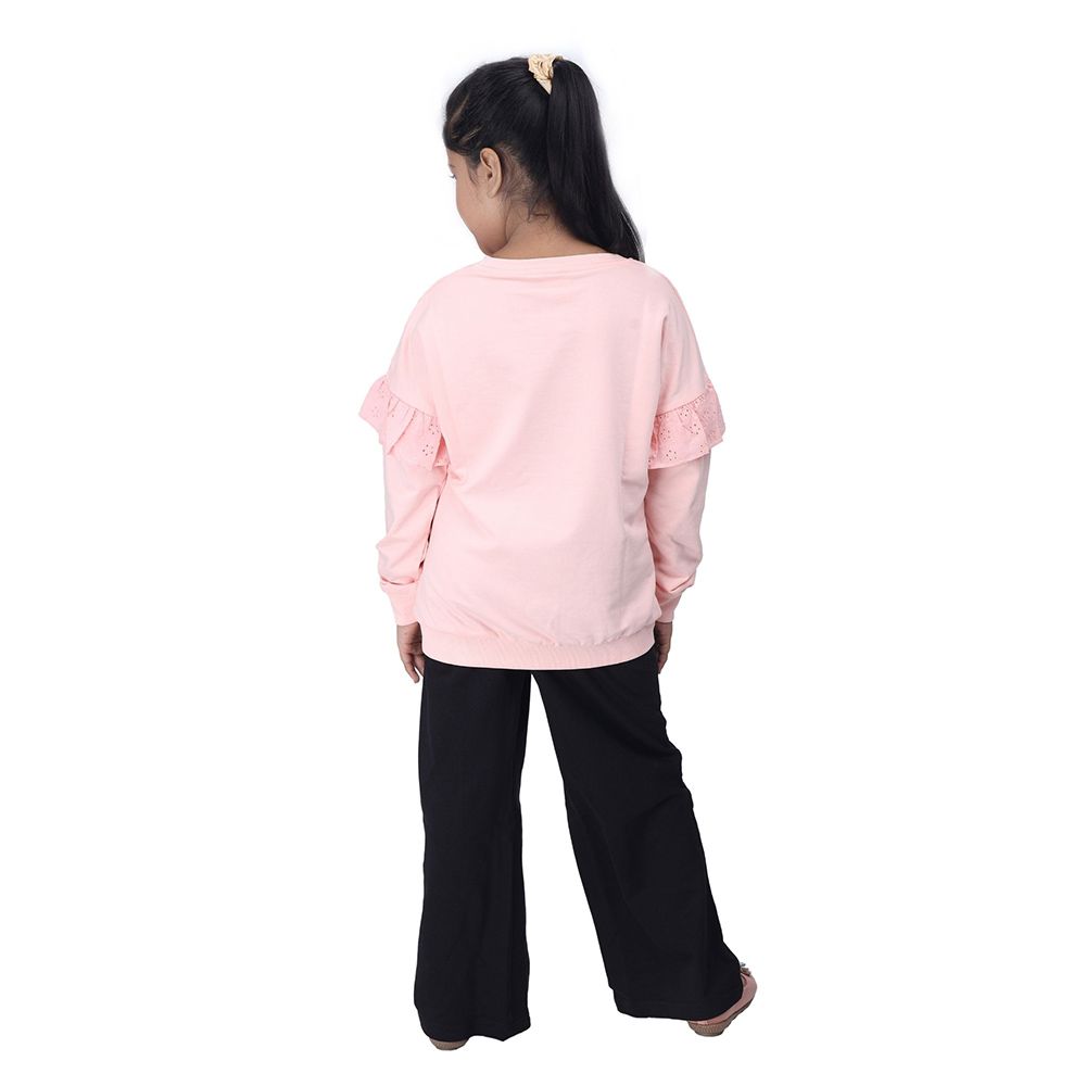 Genius - 2pc-Set - Girl Round Neck Sweatshirt w/ Pant - Coral Pink/Black