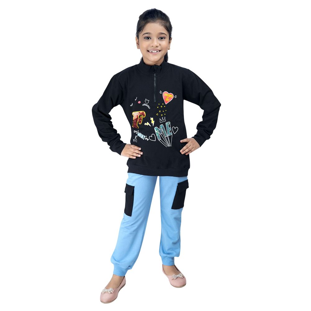 Genius - 2pc-Set - Girl High Neck Sweatshirt w/ Jogger - Black/Blue