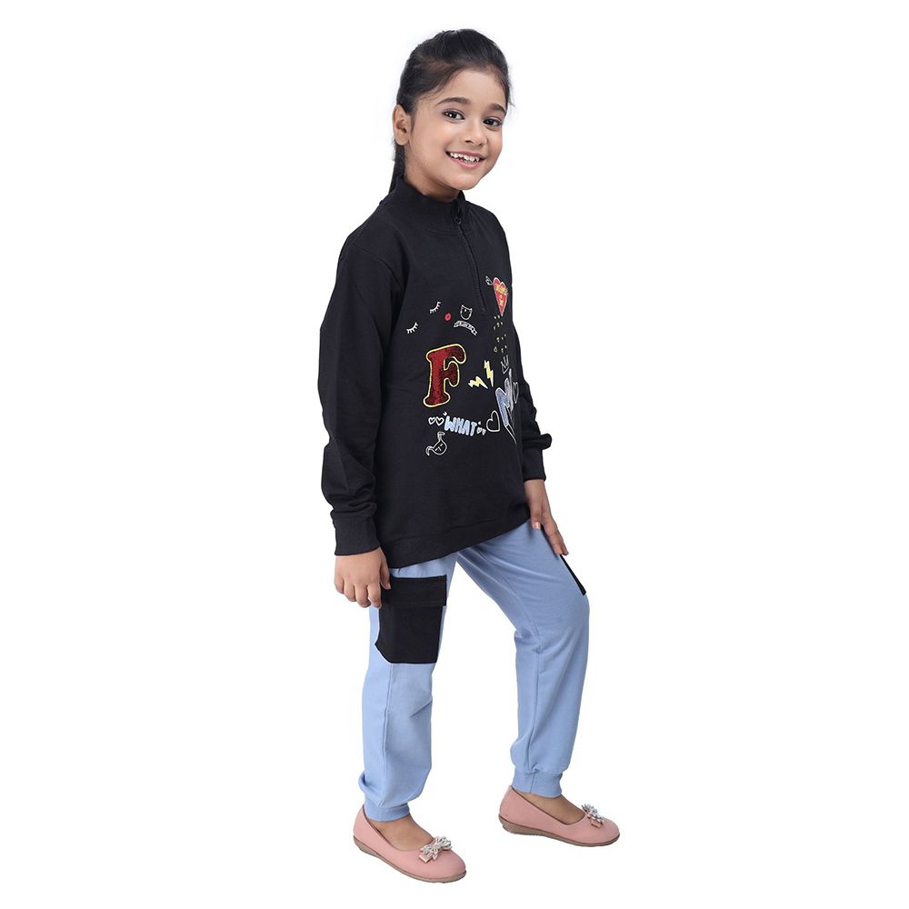 Genius - 2pc-Set - Girl High Neck Sweatshirt w/ Jogger - Black/Blue