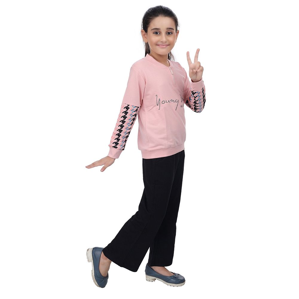 Genius - 2pc-Set - Girl Henley Neck Sweatshirt w/ Jogger - Peach/Black