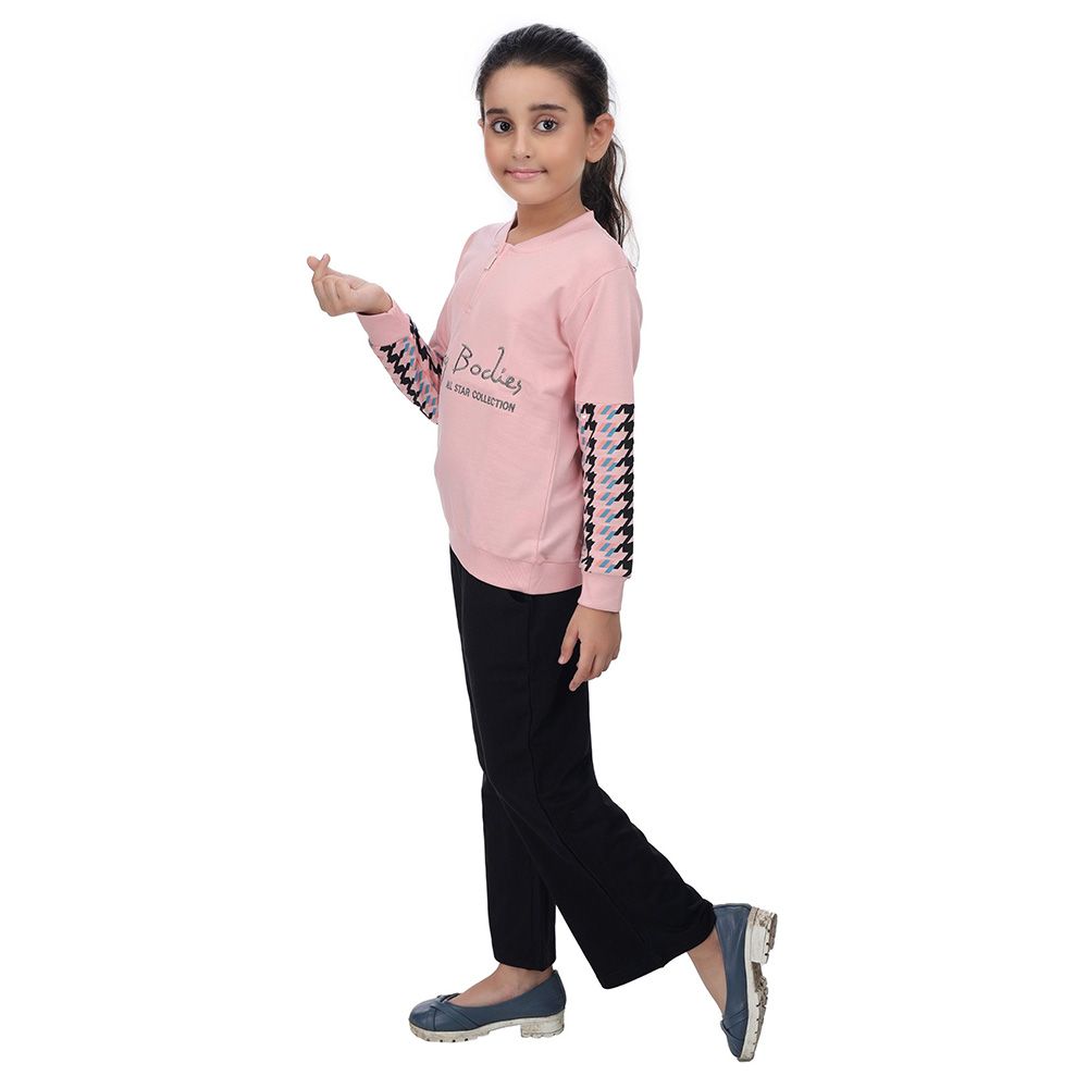 Genius - 2pc-Set - Girl Henley Neck Sweatshirt w/ Jogger - Peach/Black