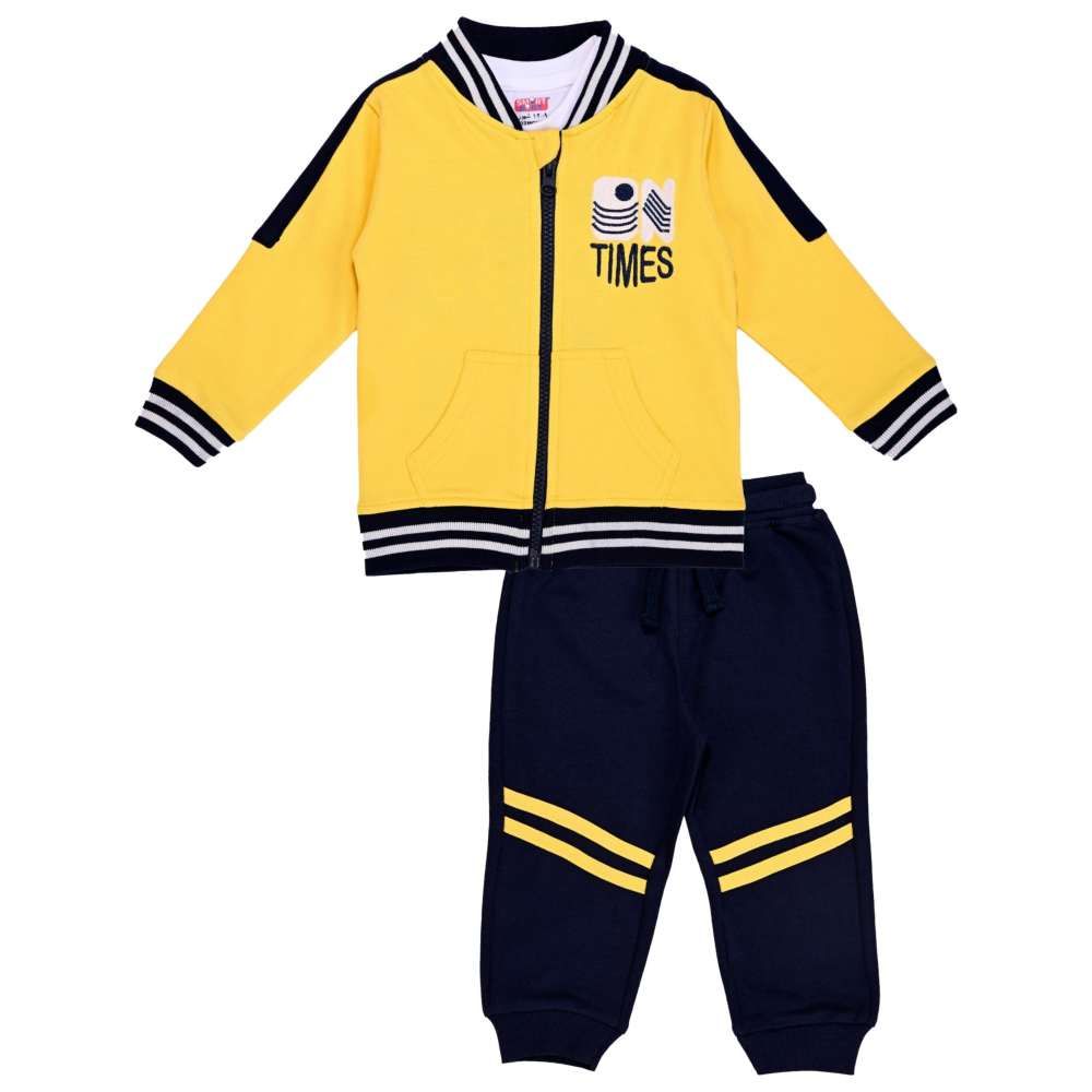 Smart Baby - 3pc-Set - Baby Boy Henley Jacket w/ Tshirt & Jogger - Yellow/Black